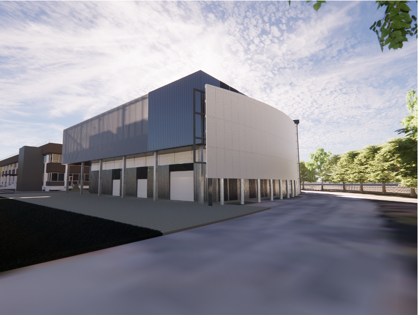Street-level rendering of Intel Bowers Campus Central Utility Building