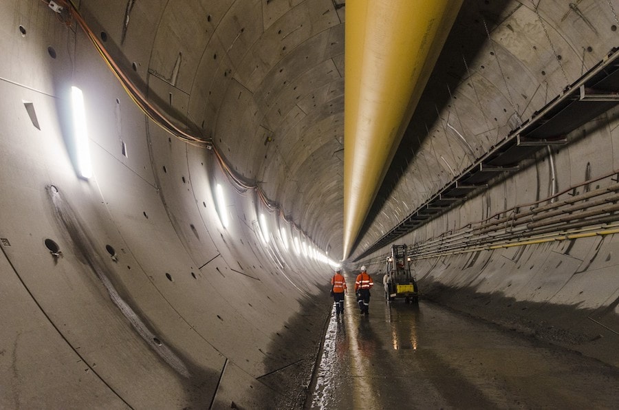 Workers walking inside completed SVCW RESCU tunnel