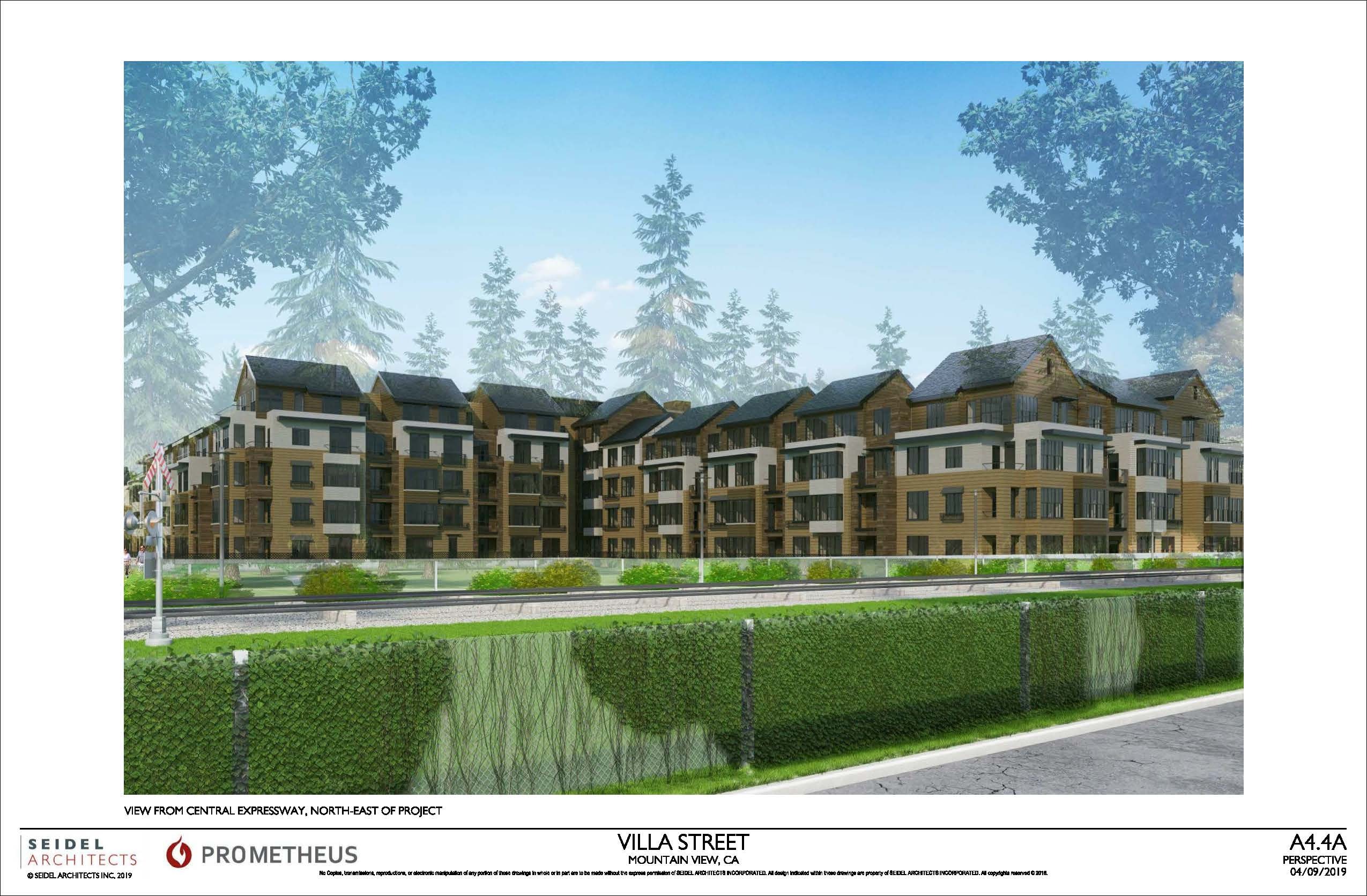 Villa Street residential project rendering — view from Central Expressway