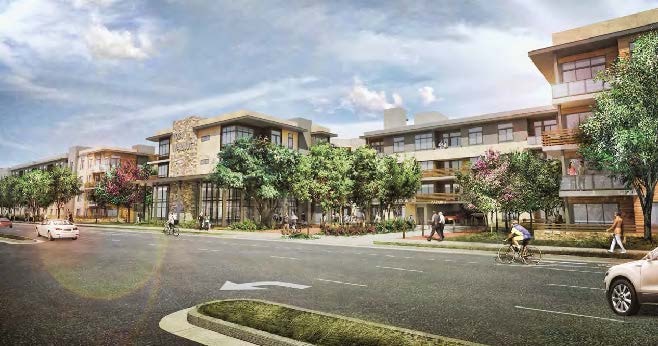Walnut Avenue Residences street-level rendering with cyclists and landscaping